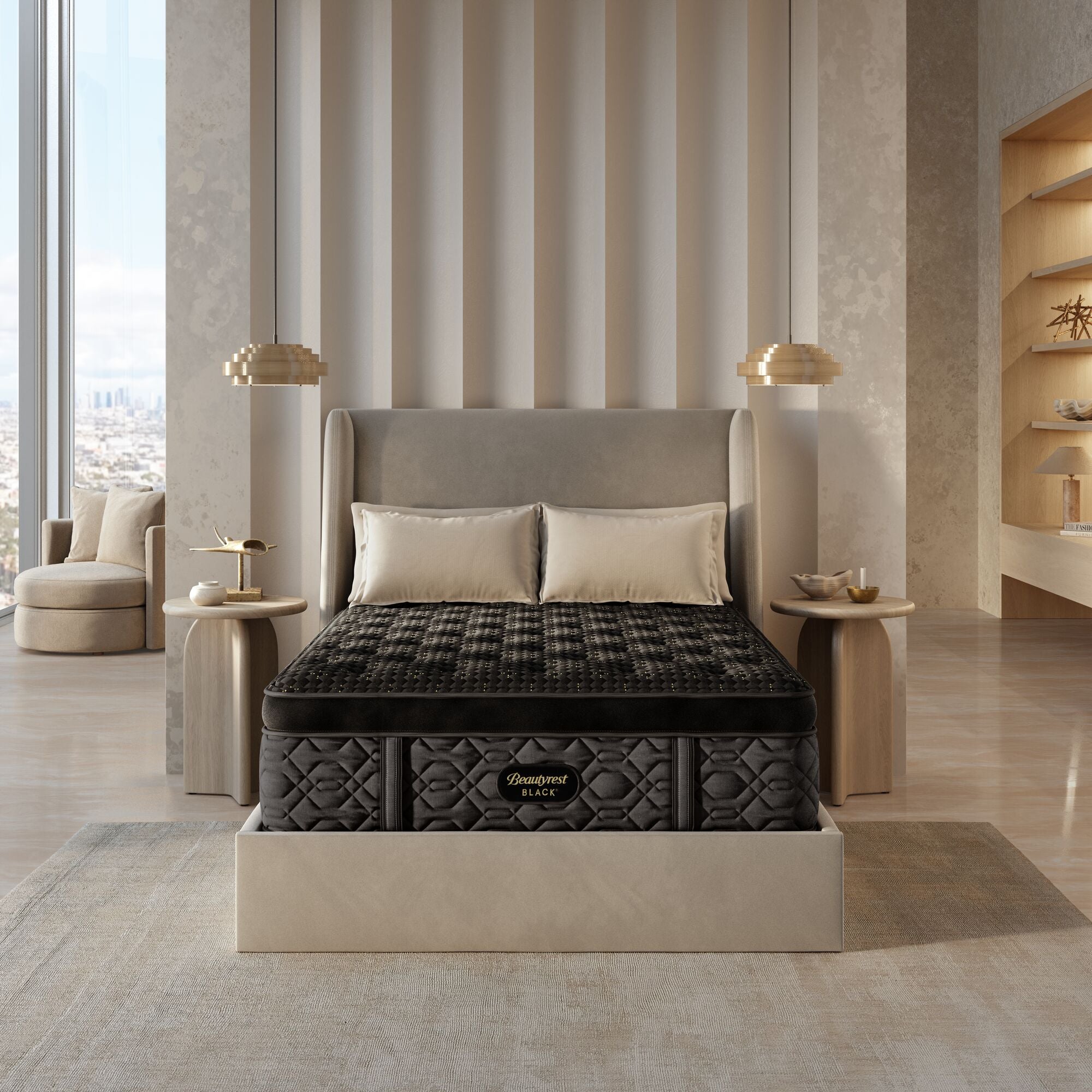 Beautyrest Black Series Four 17.25" Plush Summit Pillow Top Mattress Low Profile Set -Cal Split