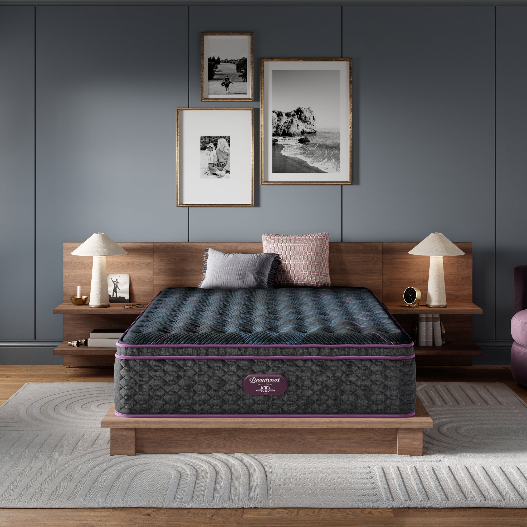 Beautyrest World Class Level Three Medium Pillow Top Mattress Low Profile Set