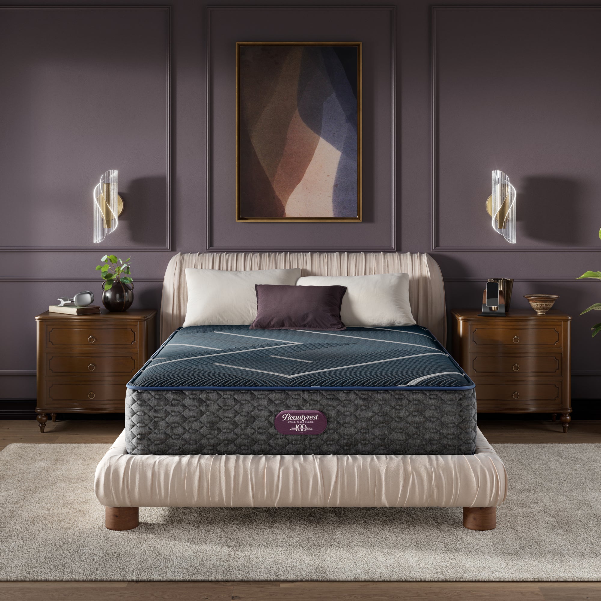 Beautyrest World Class Level Four Hybrid Plush Mattress Low Profile Set