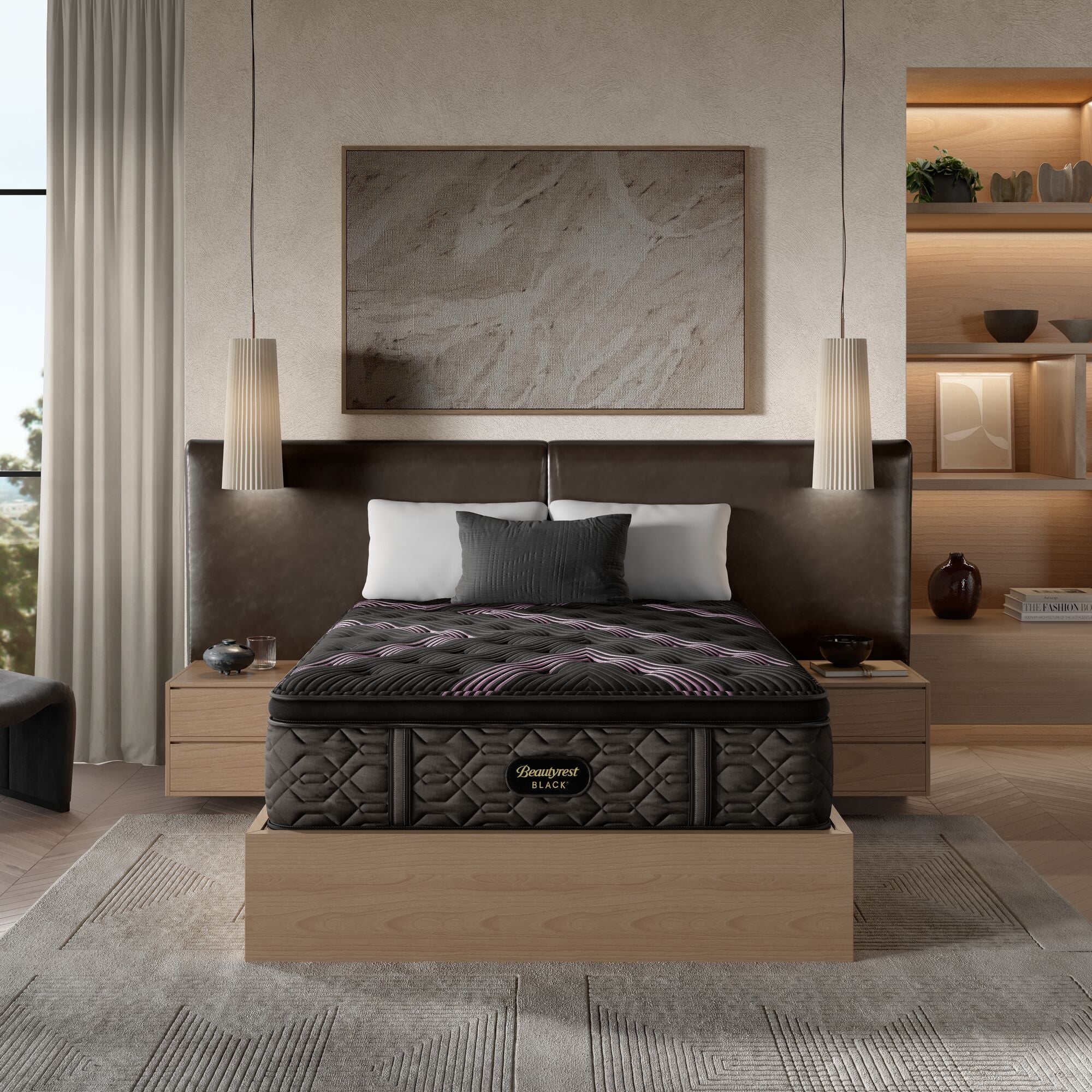 Beautyrest Black Series Two 16.25" Plush Pillow Top Mattress Low Profile Set -Cal Split