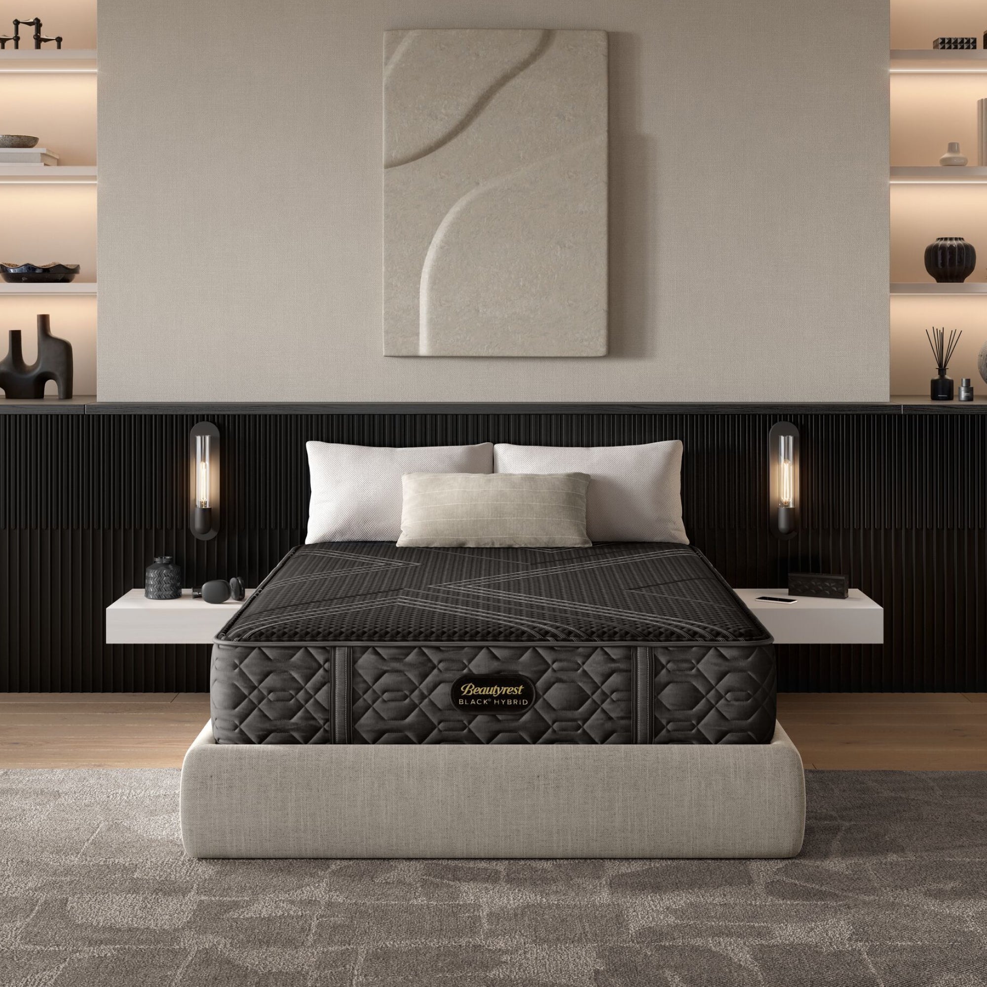 Beautyrest Black® Series One 12.5" Hybrid Plush Mattress Low Profile Set -Cal Split
